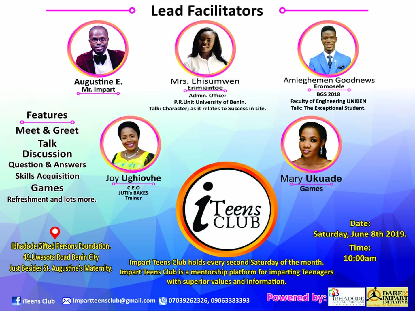 iTeens Club facilitators flyer, June 2019.